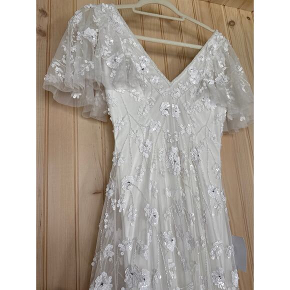 NWT Lulus Safiya White Sequin Flutter Sleeve Maxi Dress Wedding Bridal Bride S - Picture 3 of 14